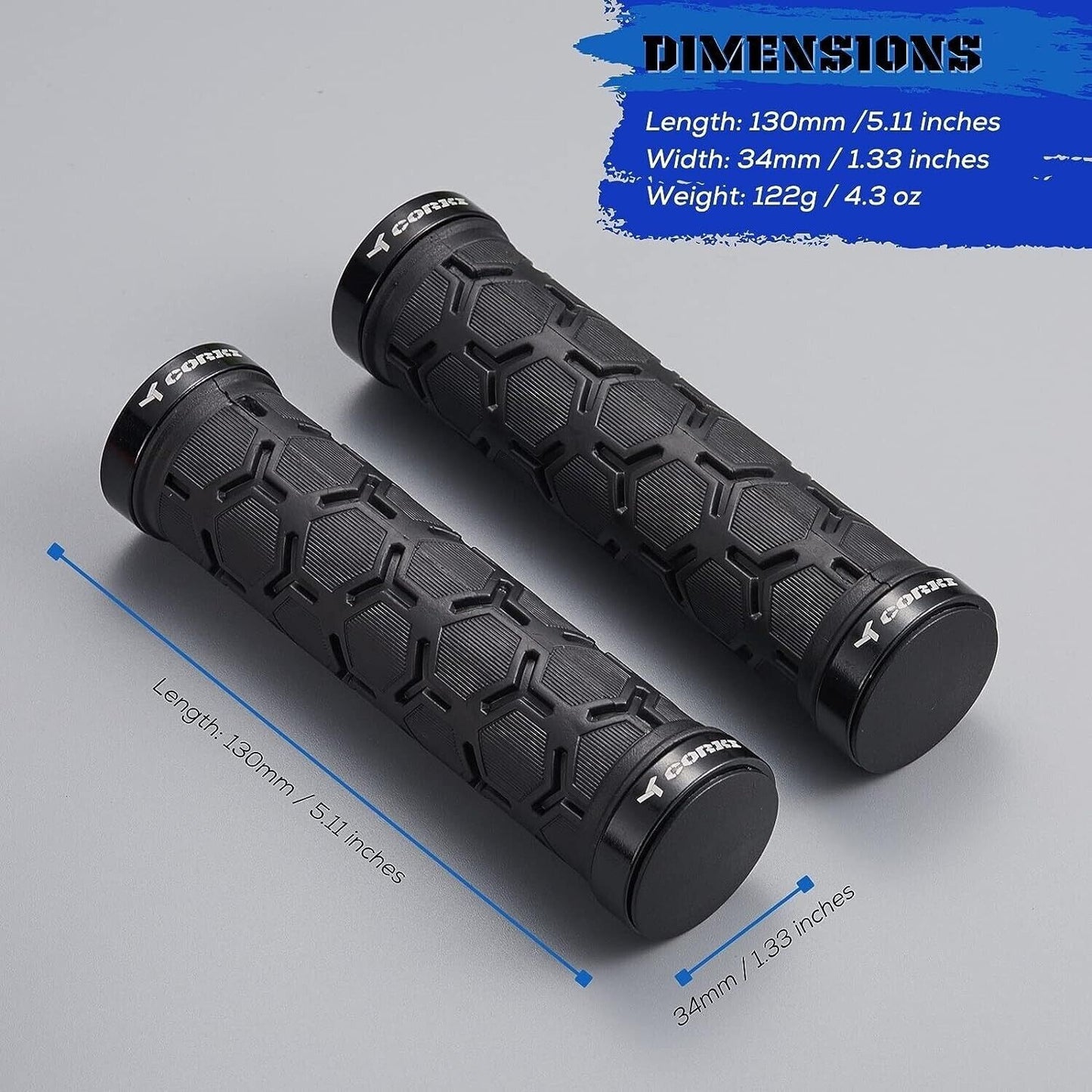 CORKI BI-Cycles Double Lock On Mountain Bike Grips, & FREE CORKI Valve Stem pack