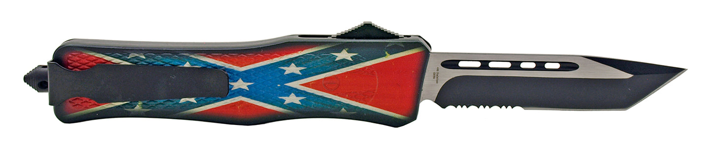 5.75" Super Heavy Duty OTF Out the Front Folding Automatic Pocket Knife - Southern Confederate Flag