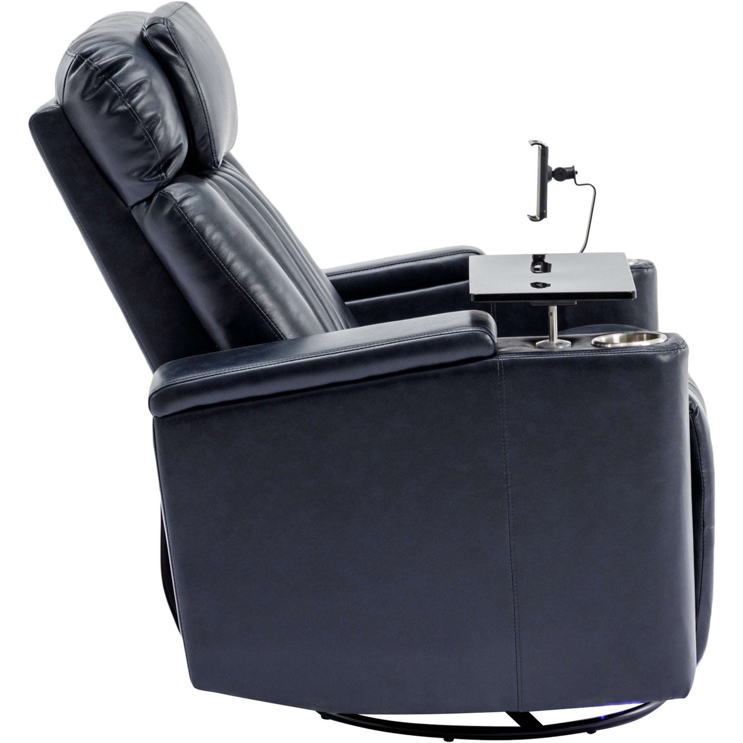 270° Power Swivel Recliner,Home Theater Seating With Hidden Arm Storage and LED Light Strip,Cup Holder,360° Swivel Tray Table,and Cell Phone Holder,Soft Living Room Chair,Blue