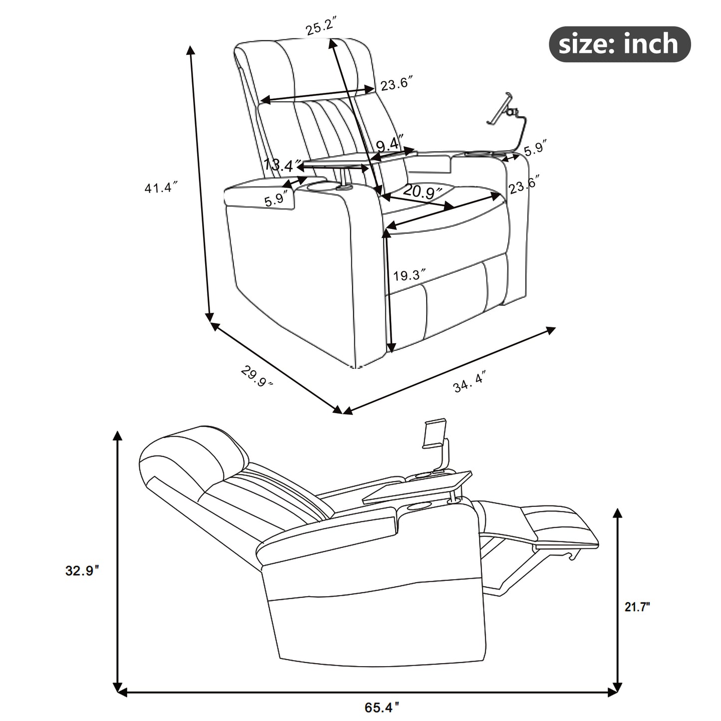 270° Power Swivel Recliner,Home Theater Seating With Hidden Arm Storage and LED Light Strip,Cup Holder,360° Swivel Tray Table,and Cell Phone Holder,Soft Living Room Chair,Blue