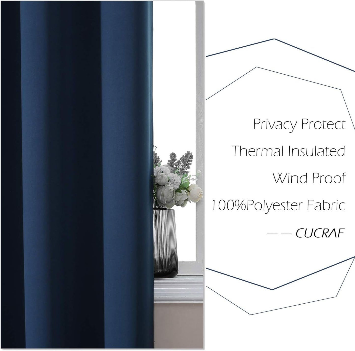 CUCRAF Blackout Room Darkening Grommet Window Curtains for Bedroom,Light Blocking Drapes for Living Room 84 inch Length, 2 Packs of 2 Panels EACH (52 x 84 Inch, Navy Blue)