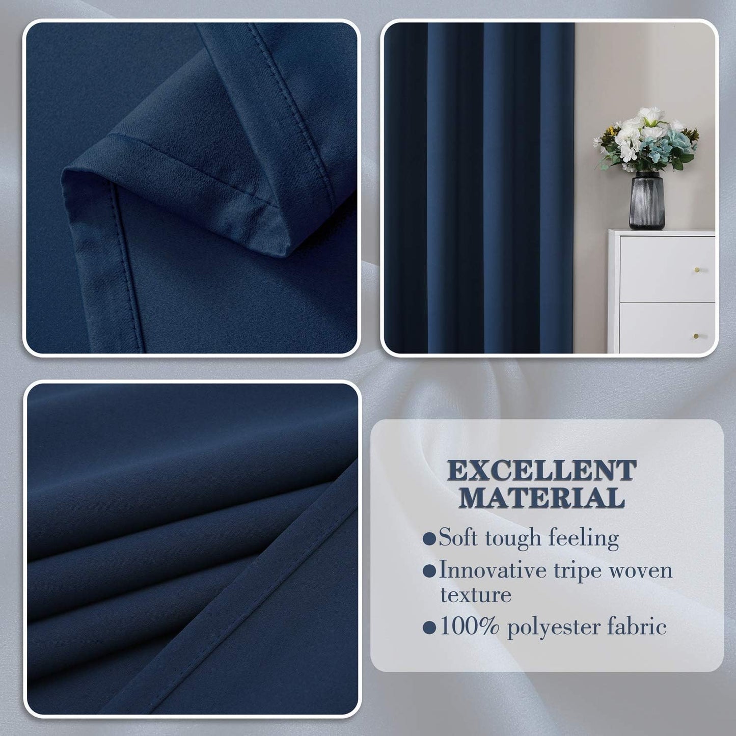 CUCRAF Blackout Room Darkening Grommet Window Curtains for Bedroom,Light Blocking Drapes for Living Room 84 inch Length, 2 Packs of 2 Panels EACH (52 x 84 Inch, Navy Blue)