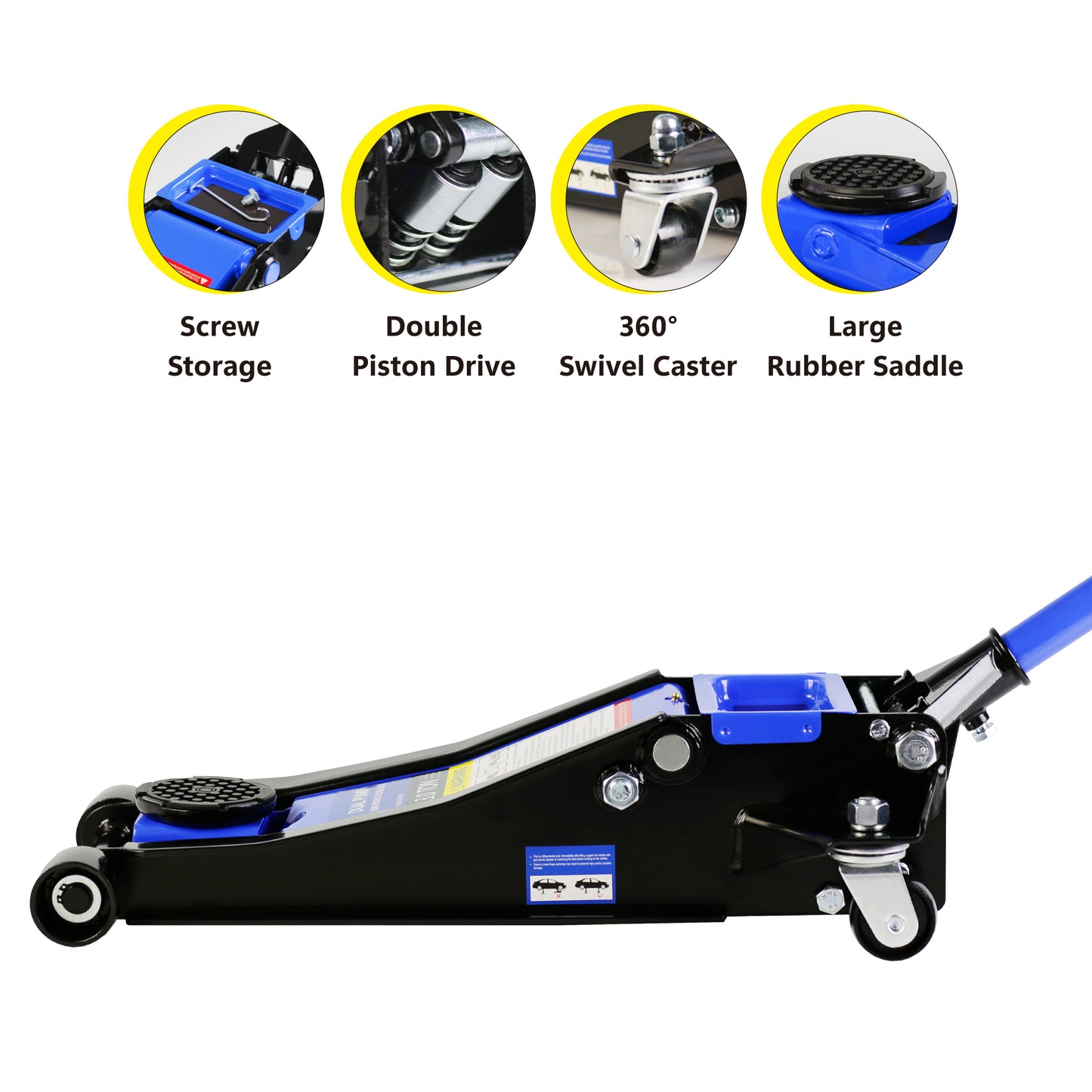 Hydraulic Low Profile and Steel Racing Floor Jack 3 Ton (6600 lb) Capacity, with Dual Piston Quick Lift Pump, Blue Lifting range 3.3"-18.5"