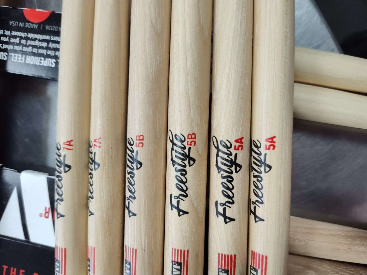 10 PAIRS of Vic Firth Freestyle Drum Sticks 5=5A, 2=7A, 3=5B