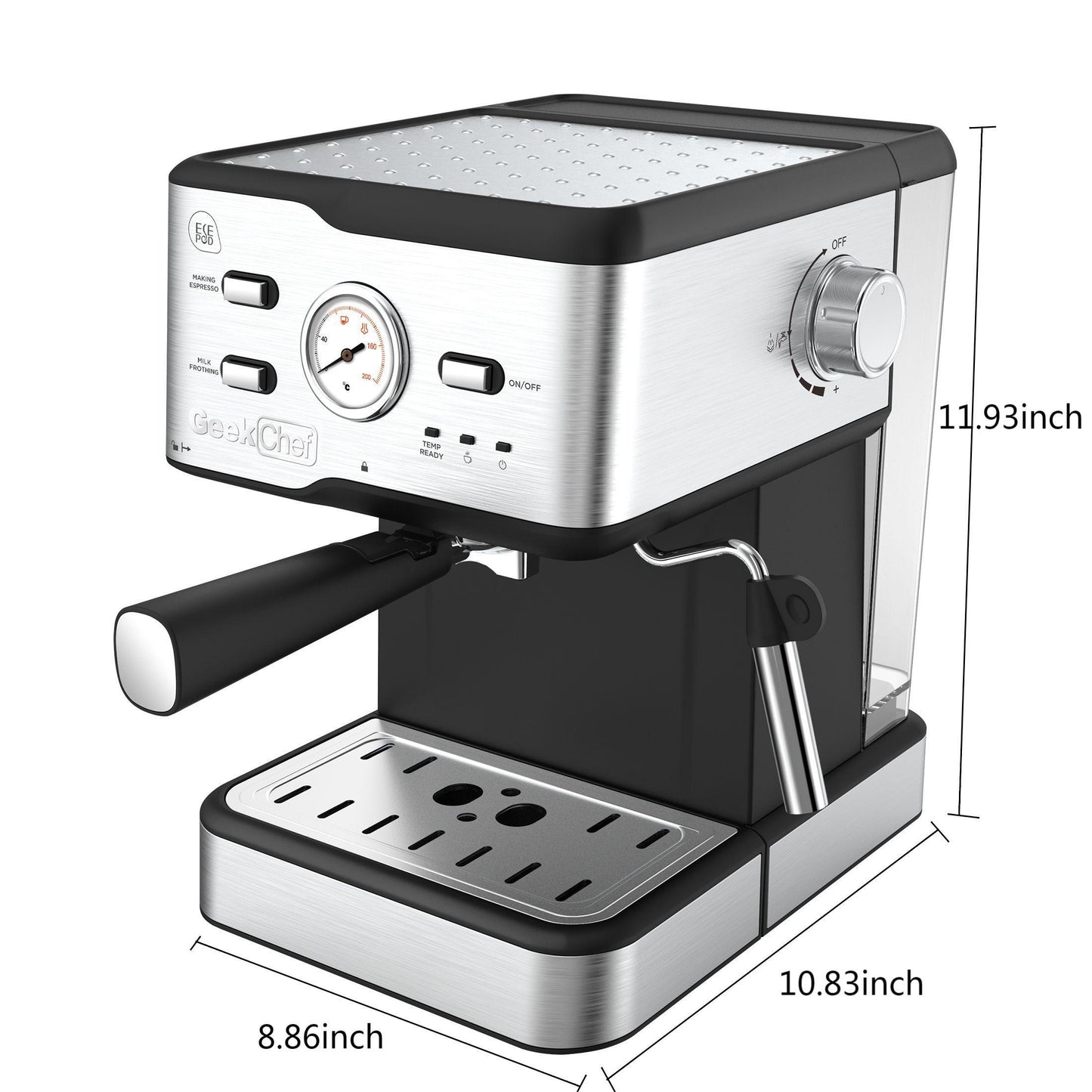 Espresso Machine 20 Bar Pump Pressure Cappuccino latte with ESE POD filter&Milk Frother Steam Wand&thermometer, 1.5L Water Tank, Stainless steel Espresso Complimentary ESE Filter Ban on Amazon