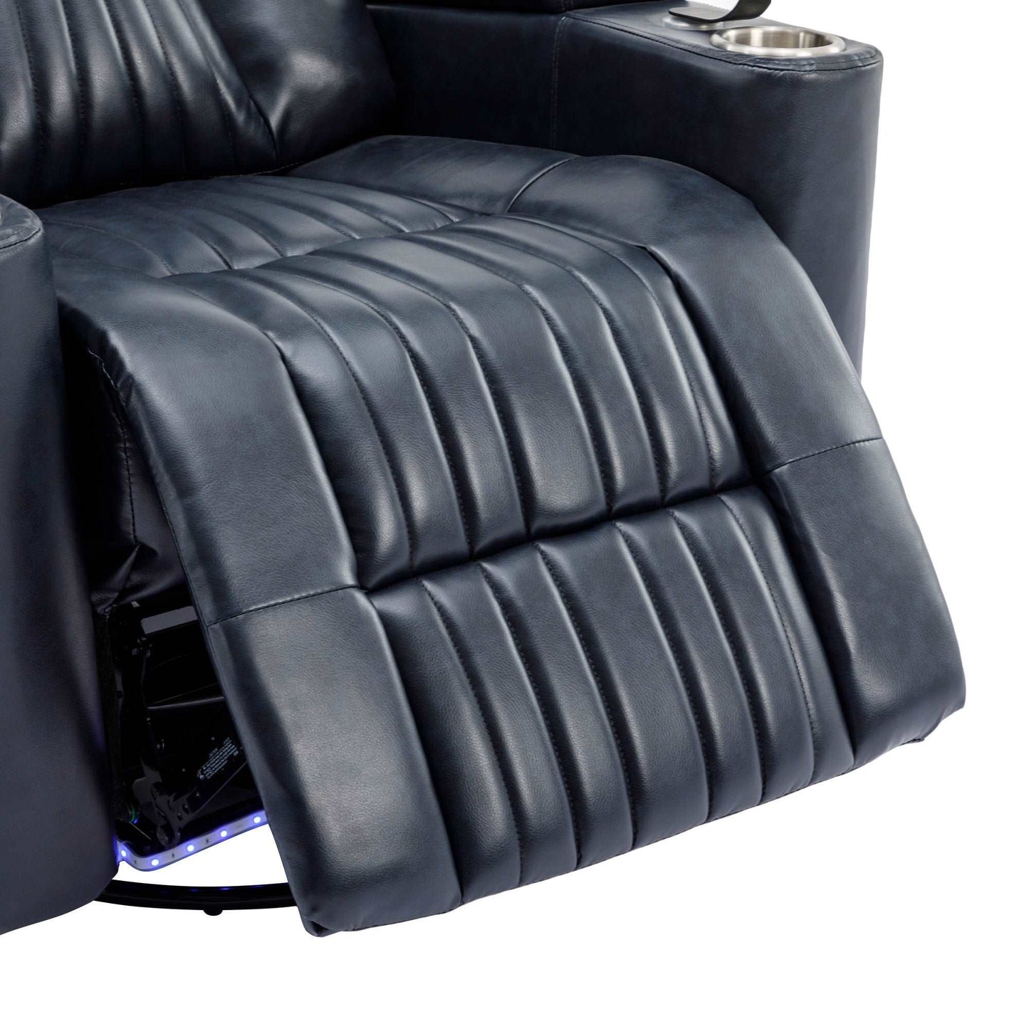 270° Power Swivel Recliner,Home Theater Seating With Hidden Arm Storage and LED Light Strip,Cup Holder,360° Swivel Tray Table,and Cell Phone Holder,Soft Living Room Chair,Blue