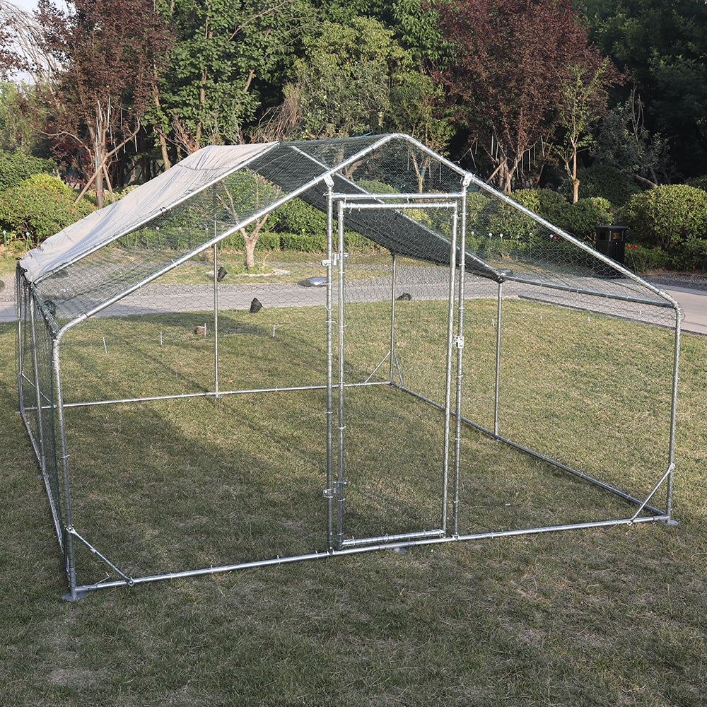 Large Metal Chicken Coop Walk-in Poultry Cage Hen Run House Rabbits Habitat Cage Spire Shaped Coop with Waterproof and Anti-Ultraviolet Cover (13.1' L x 9.8' W x 6.4' H)