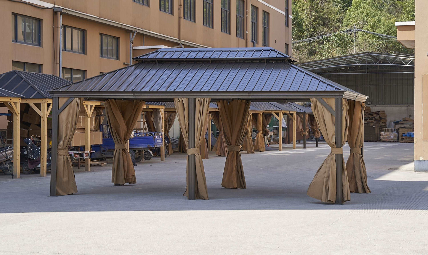 12*20FT patic gazebo,alu gazebo with steel canopy,Outdoor Permanent Hardtop Gazebo Canopy for Patio, Garden, Backyard