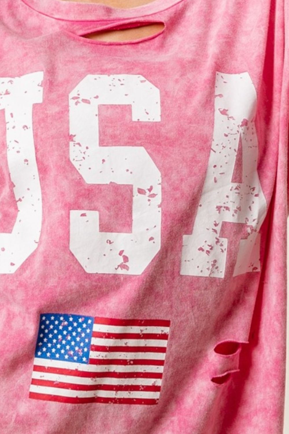 Washed American Flag Graphic Distressed T-Shirt