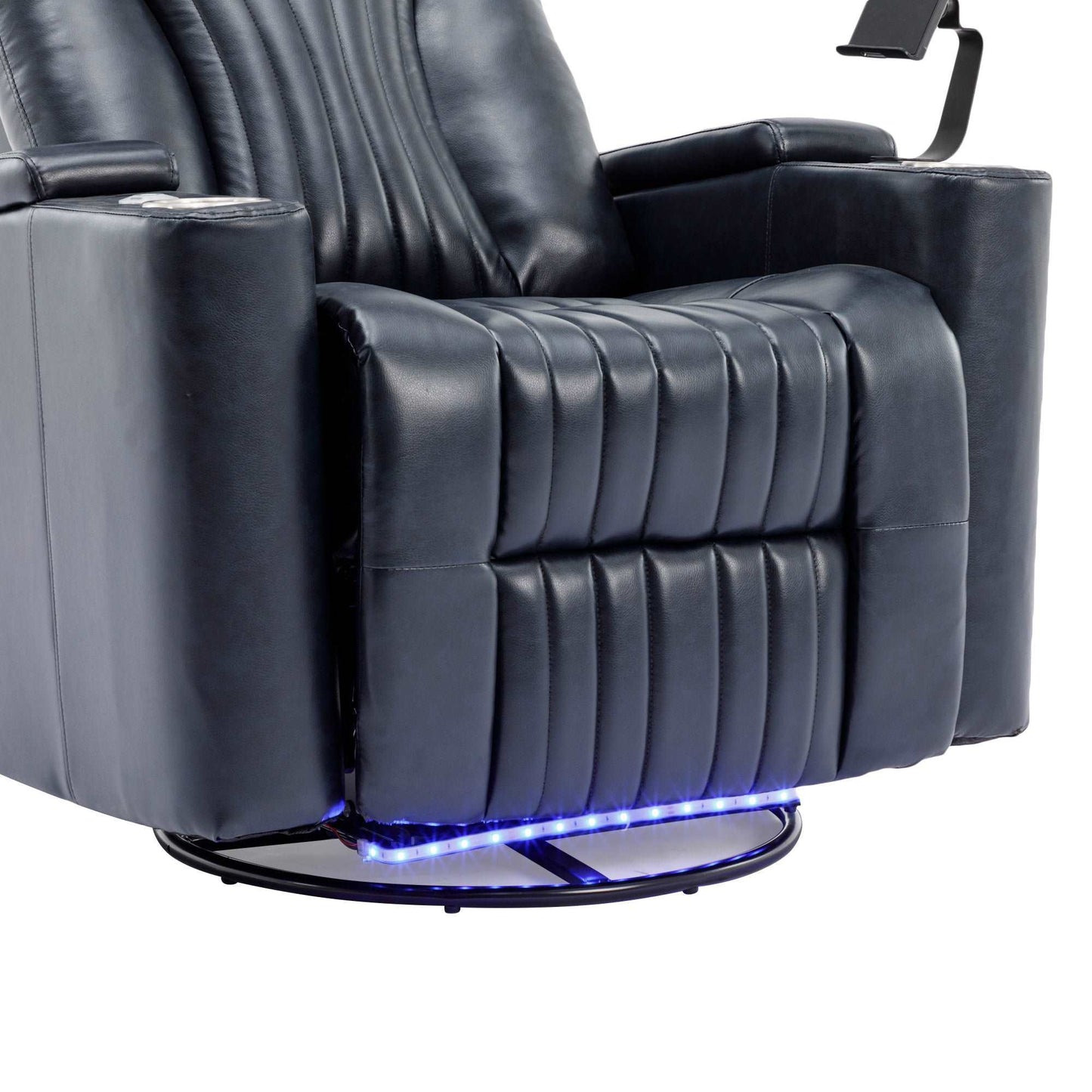 270° Power Swivel Recliner,Home Theater Seating With Hidden Arm Storage and LED Light Strip,Cup Holder,360° Swivel Tray Table,and Cell Phone Holder,Soft Living Room Chair,Blue