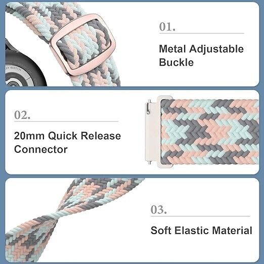 20mm Braided Bands Compatible with Samsung Galaxy Watch 6/5/4 (5 BAND PACK)