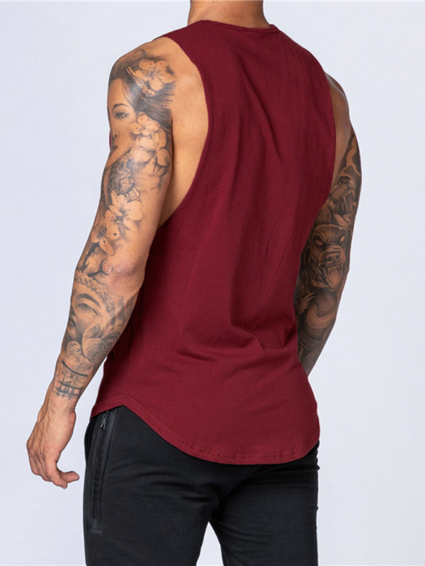 HOT Men's Solid Color Round Neck Casual Breathable Slim Fit Sports Vest