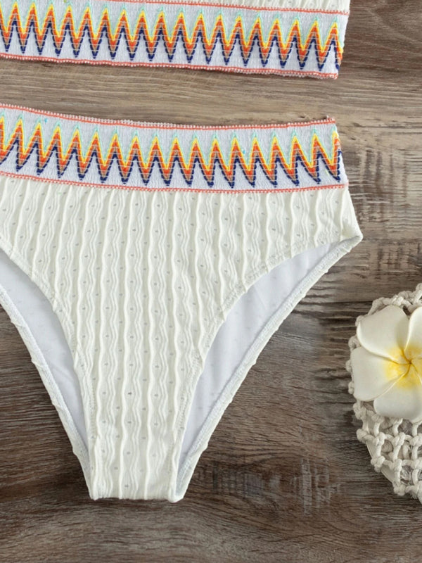 Split high waist slanted shoulder bikini