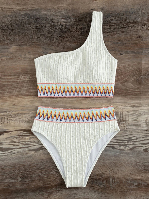 Split high waist slanted shoulder bikini