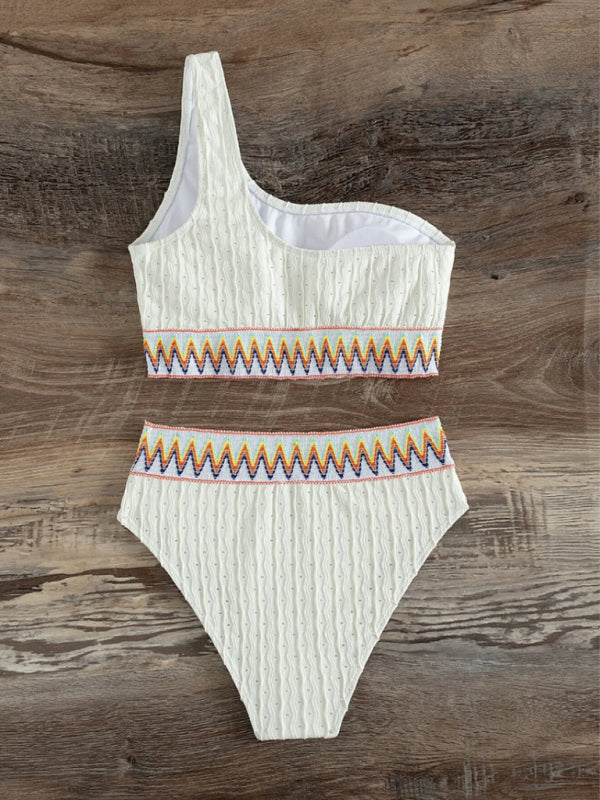 Split high waist slanted shoulder bikini