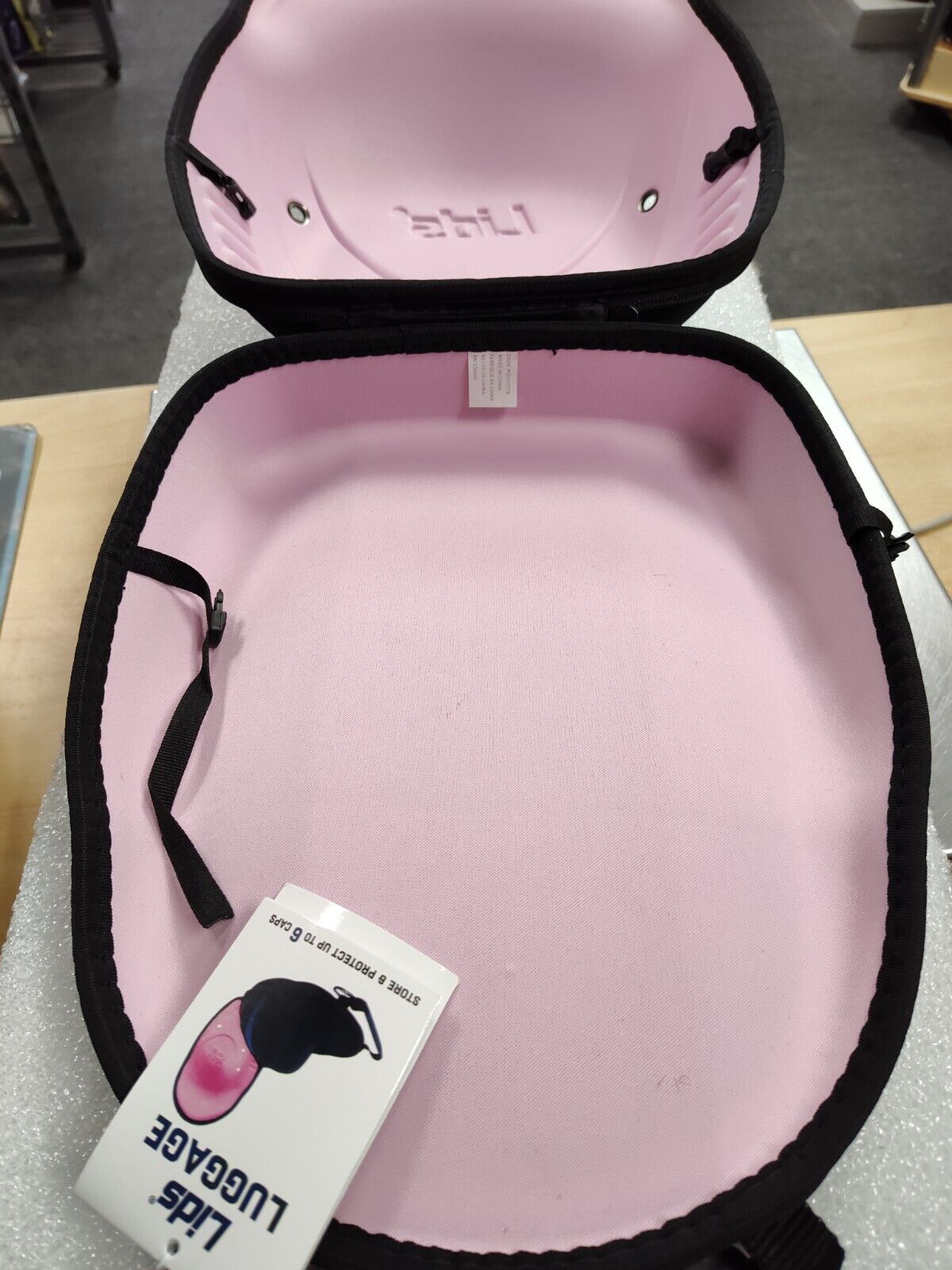 6 cases of Lids Cap Luggage Container(Black Exterior/Pink Interior) - Durable Storage for Baseball Caps, Hat Organizer Holder for 6 Caps, Hat Travel Case, Carrier (6 PACK of hat cases)