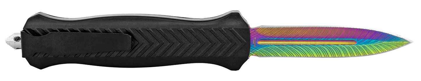 OTF 5.25" Trax Out the Front Pocket Knife - Rainbow Titanium