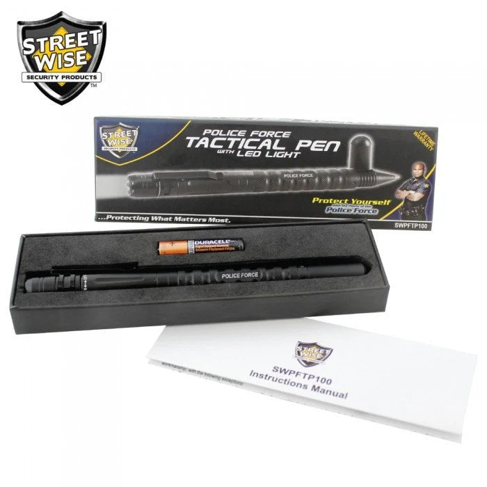 Police Force Tactical Pen with Light & DNA Collector LIFETIME WARRANTY