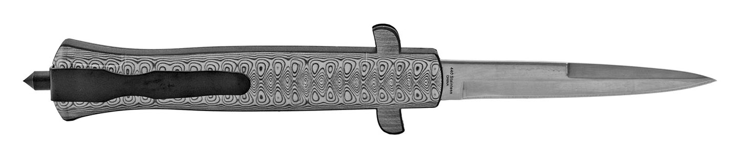 OTF 5.5" Out the Front OTF Automatic Concealed Blade Folding Pocket Knife - Damascus Pattern