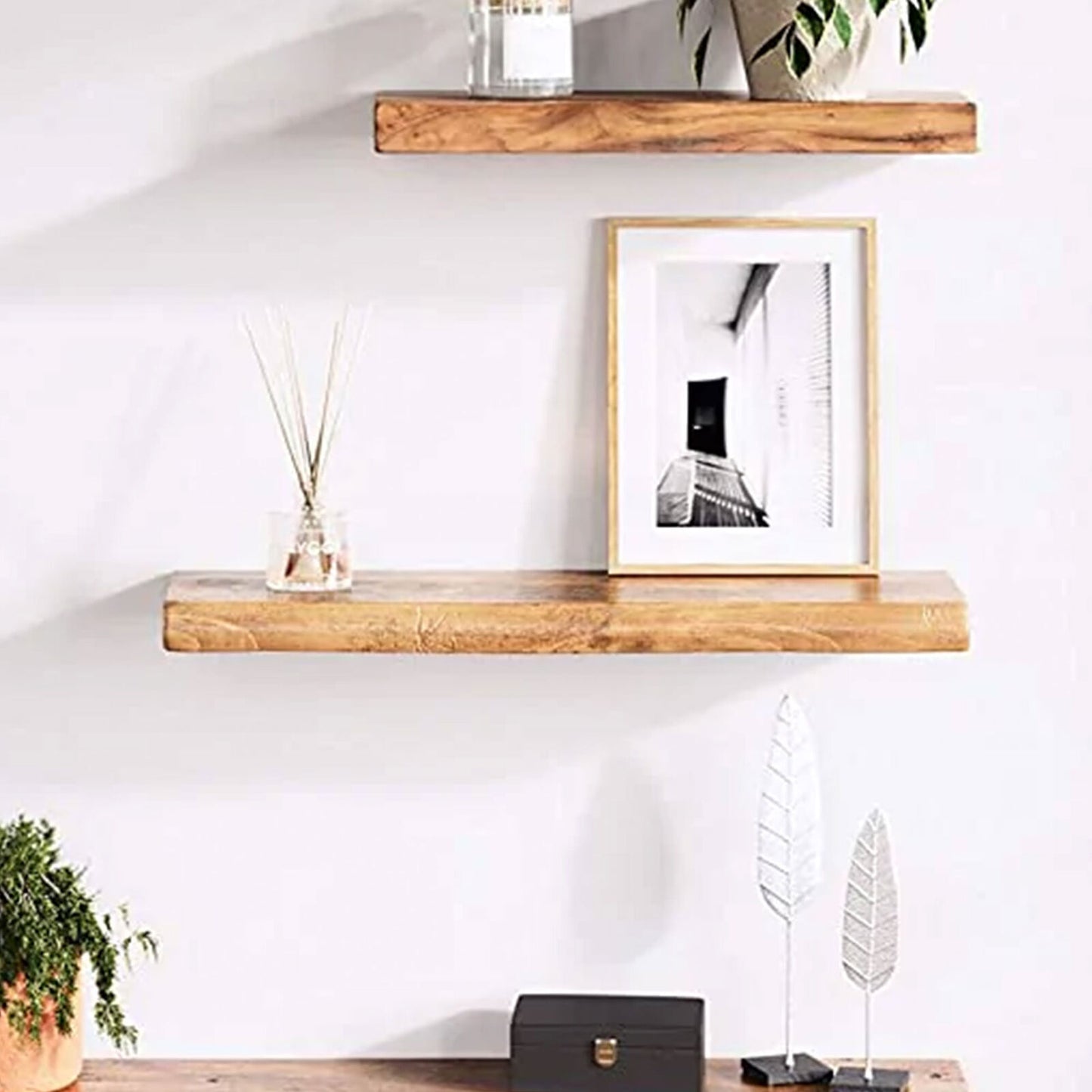 Live Edge 24 Inch Floating Solid Mango Wood Wall Mount Shelf (Open Box)