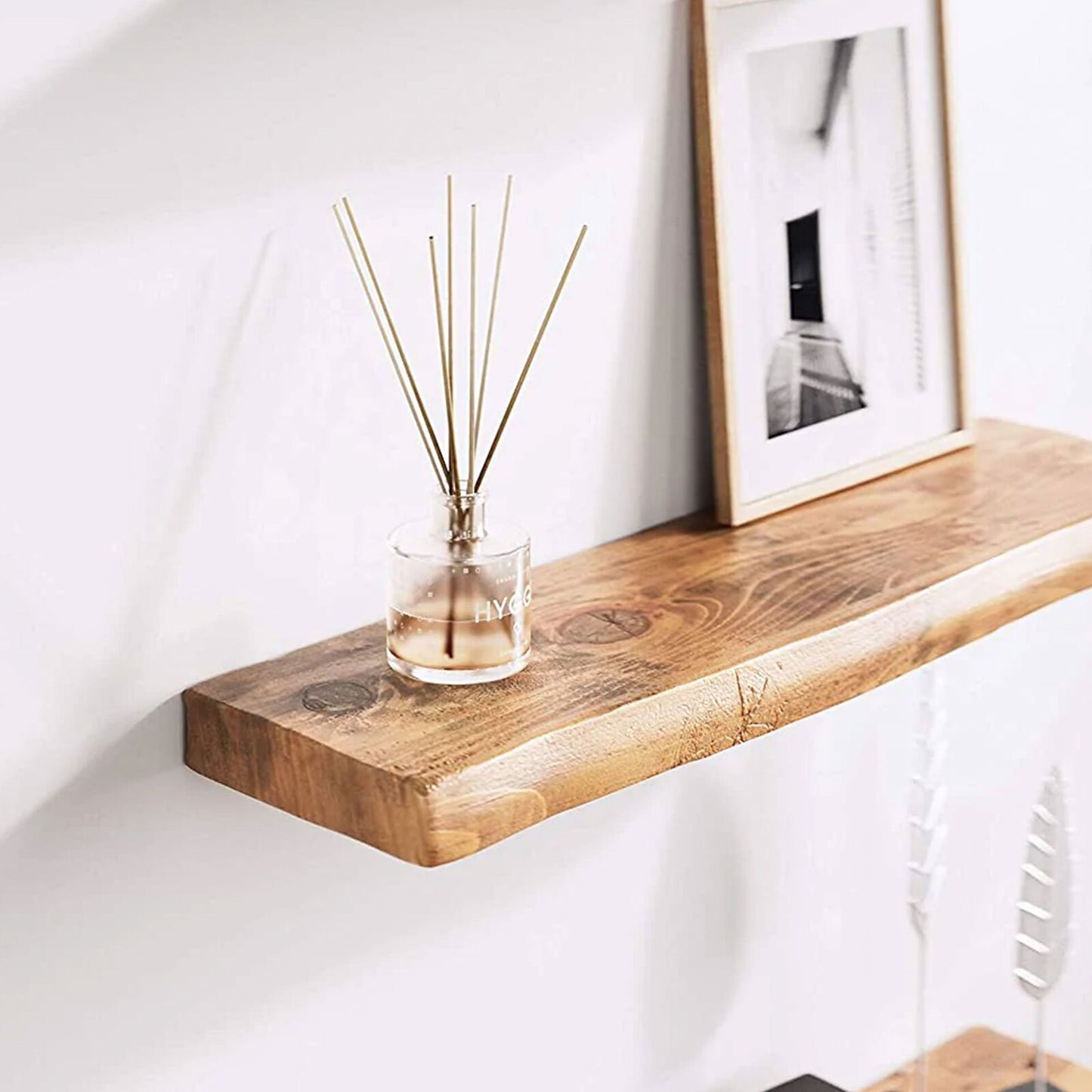 Live Edge 24 Inch Floating Solid Mango Wood Wall Mount Shelf (Open Box)