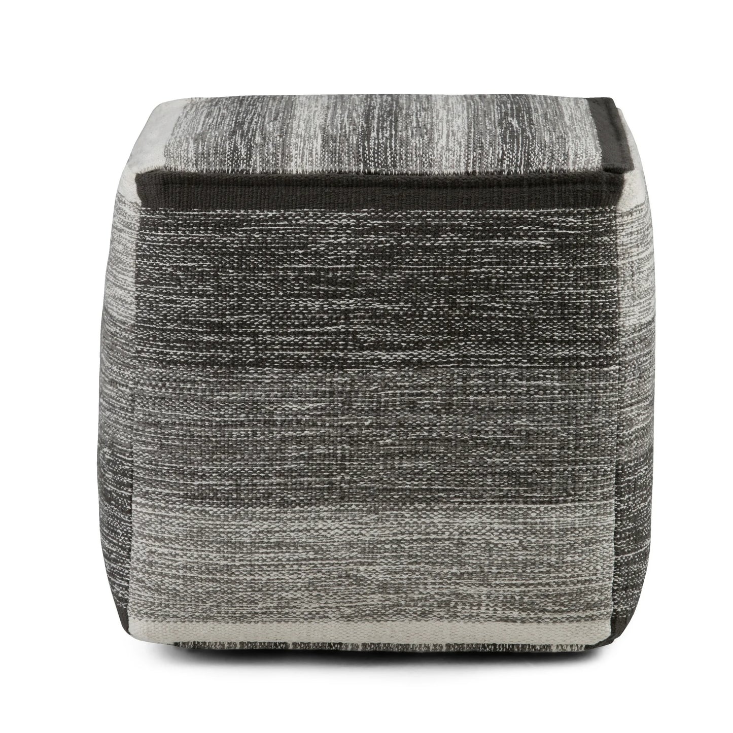 Simpli Home Naya Boho Cube Pouf in Patterned Gray Melange Cotton
