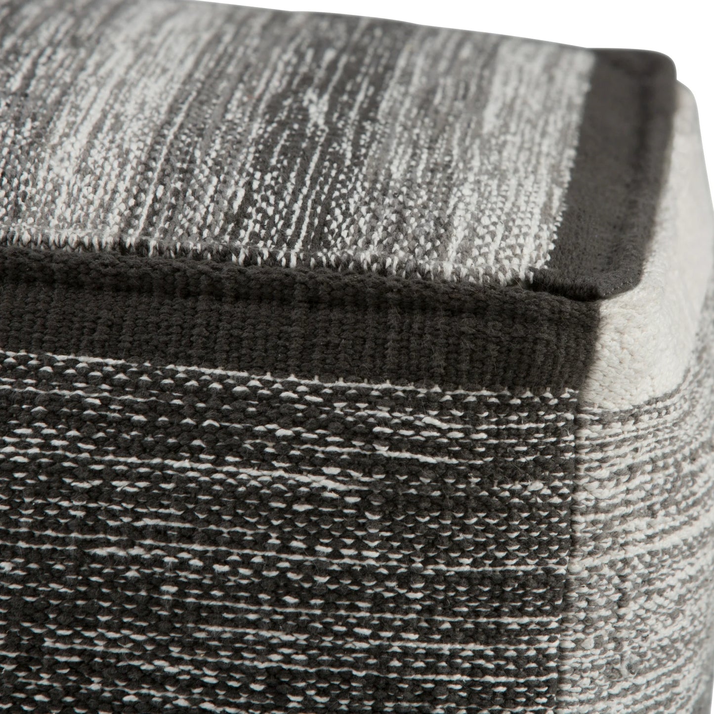 Simpli Home Naya Boho Cube Pouf in Patterned Gray Melange Cotton