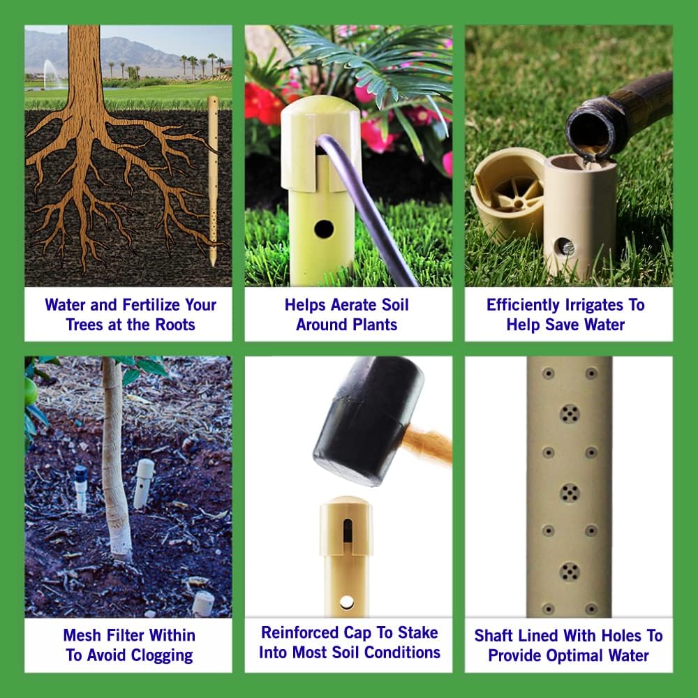 Underhill Deep Drip Irrigation Stakes 24-1/2-Inch, Case of 5 Watering Spikes for Trees with Medium Depth Roots, Drip System Parts Tubes, A-DD24