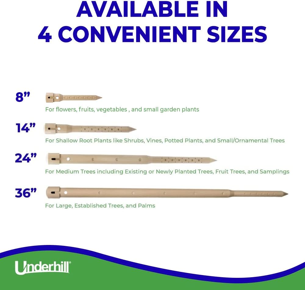 Underhill Deep Drip Irrigation Stakes 24-1/2-Inch, Case of 5 Watering Spikes for Trees with Medium Depth Roots, Drip System Parts Tubes, A-DD24