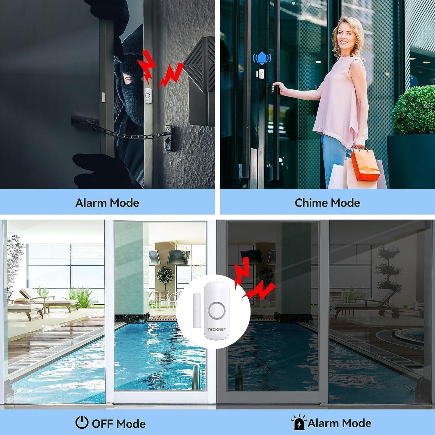 TECKNET Wireless Window & Door Alarm, Alarms for Burglars or Kids Safety(10 PAK)