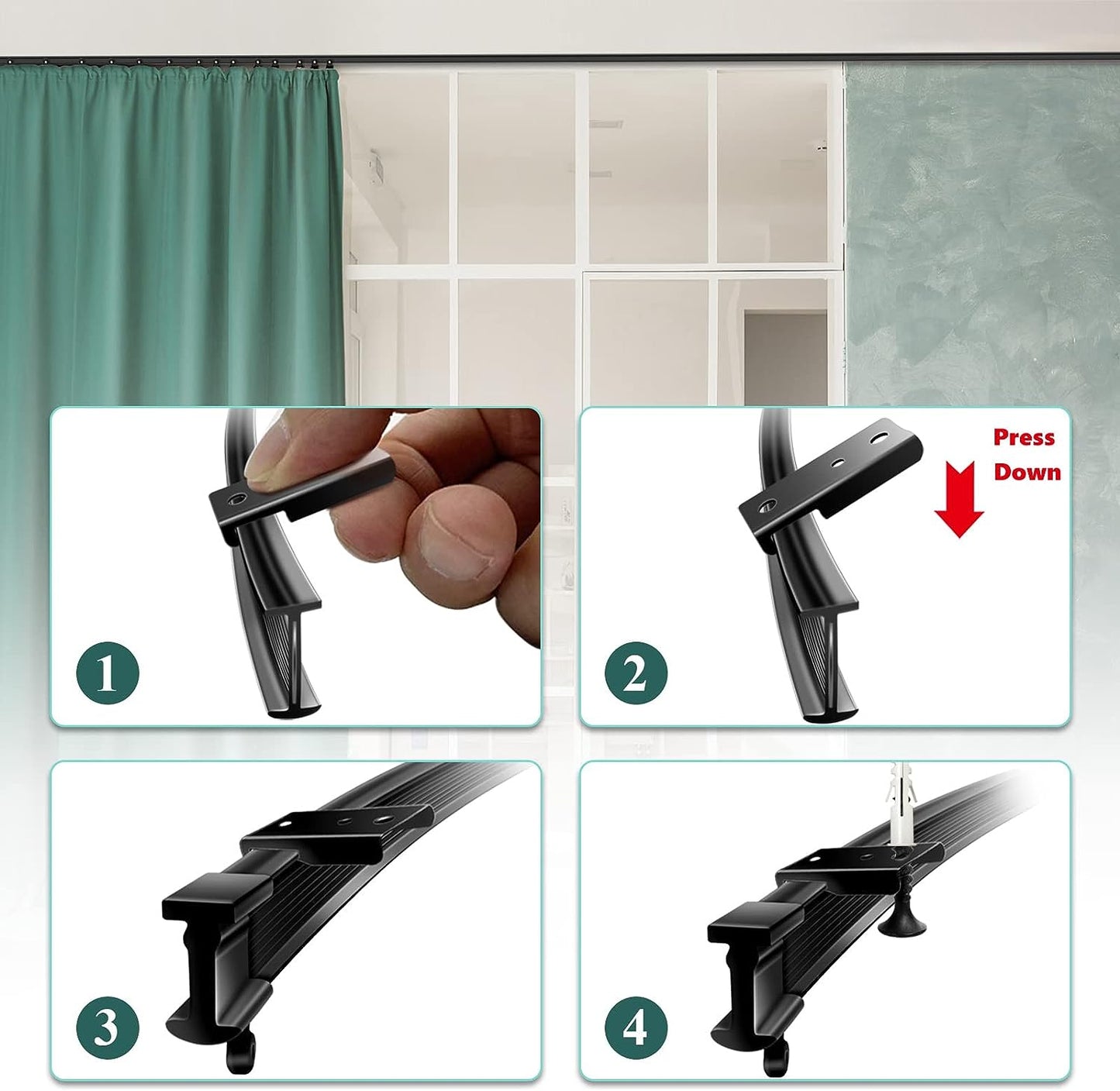 Ceiling Curtain Track, Flexible Bendable Curtain Track 20Ft Black Curved Ceiling Track for Curtain Rail Ceiling Wall Mount Curtain Sliding Track System Set for RV, Bay Window, Room Divider