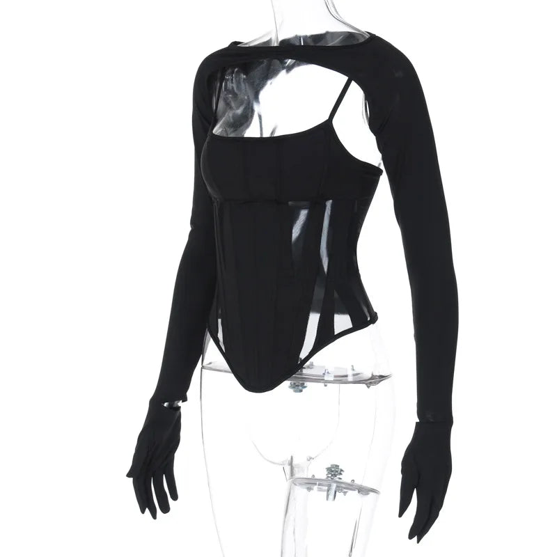 Camisole Long Sleeve Fingerless Gloves Coverall Set Top