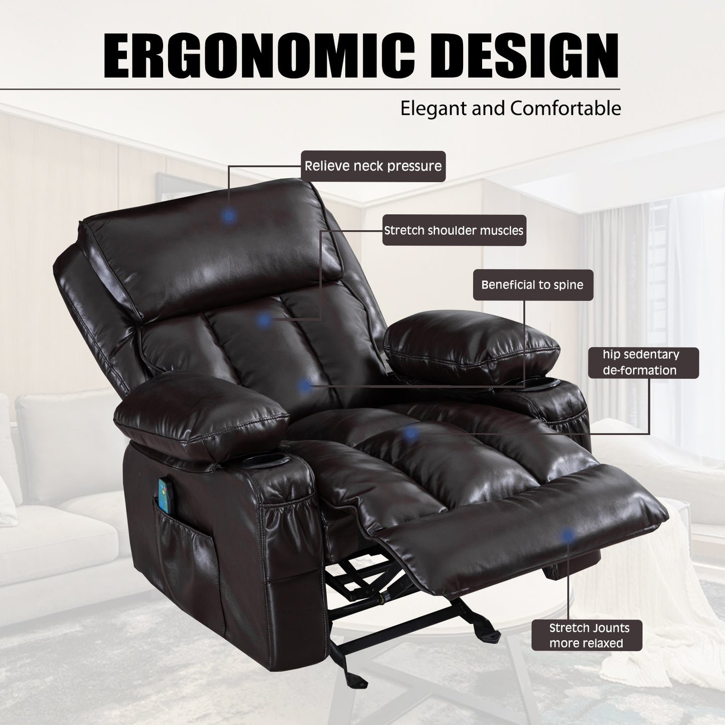 Vanbow. Recliner Chair  for Living Room with Rocking Function and Side Pocket