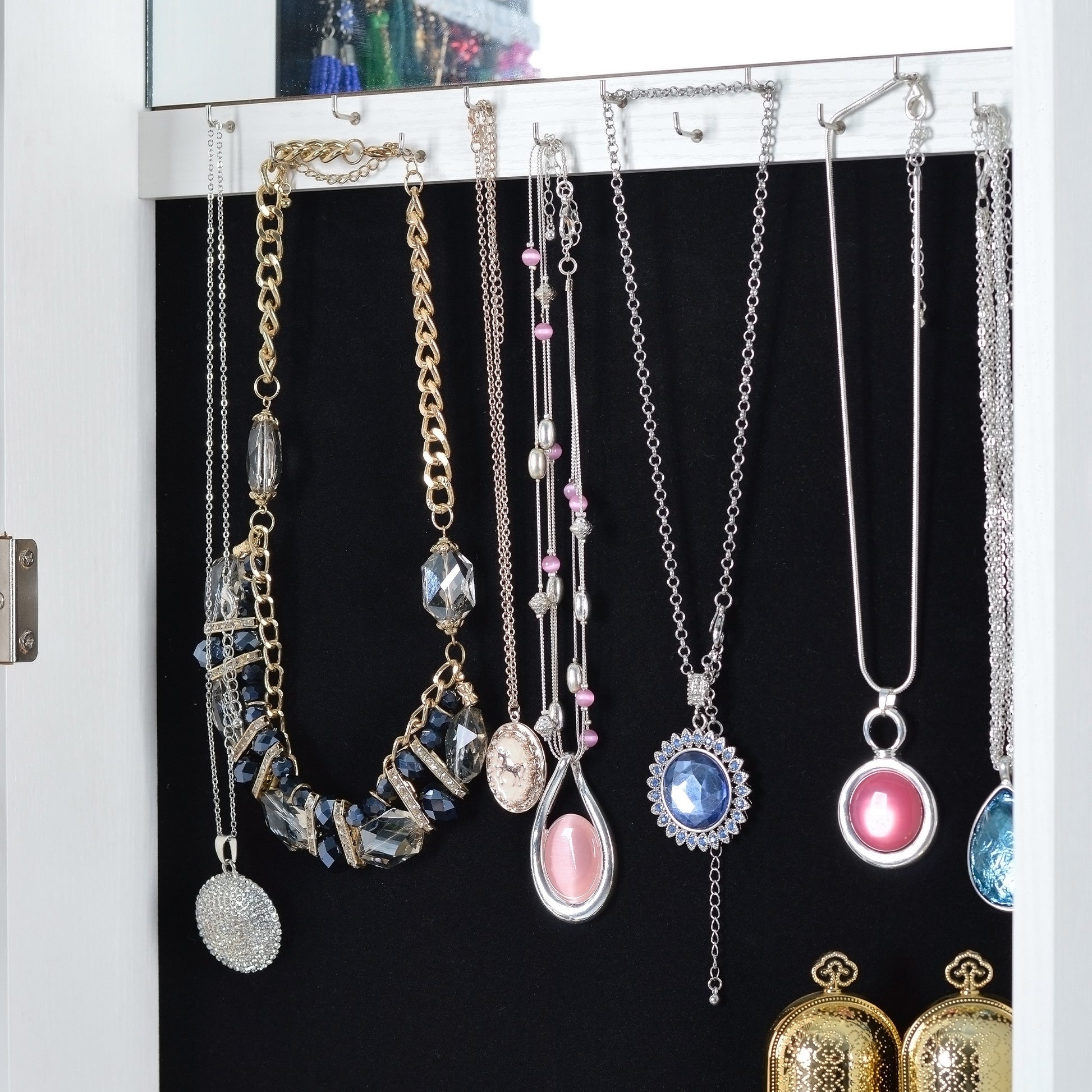 360° Swivel Full-Length Mirror and Lockable Jewelry Cabinet Organizer- White_8