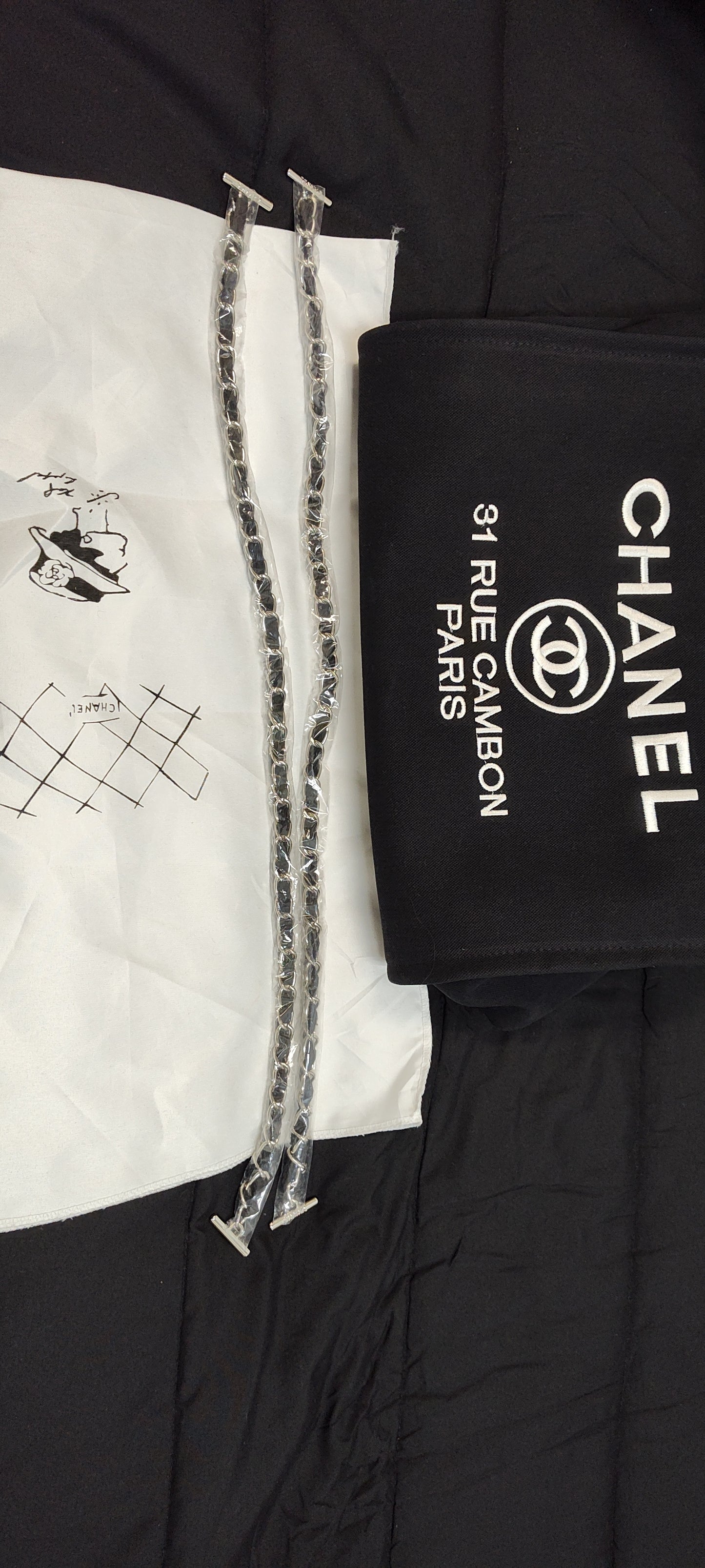 Inspired By: Chanel deauville tote white embroidered letters, canvas bag