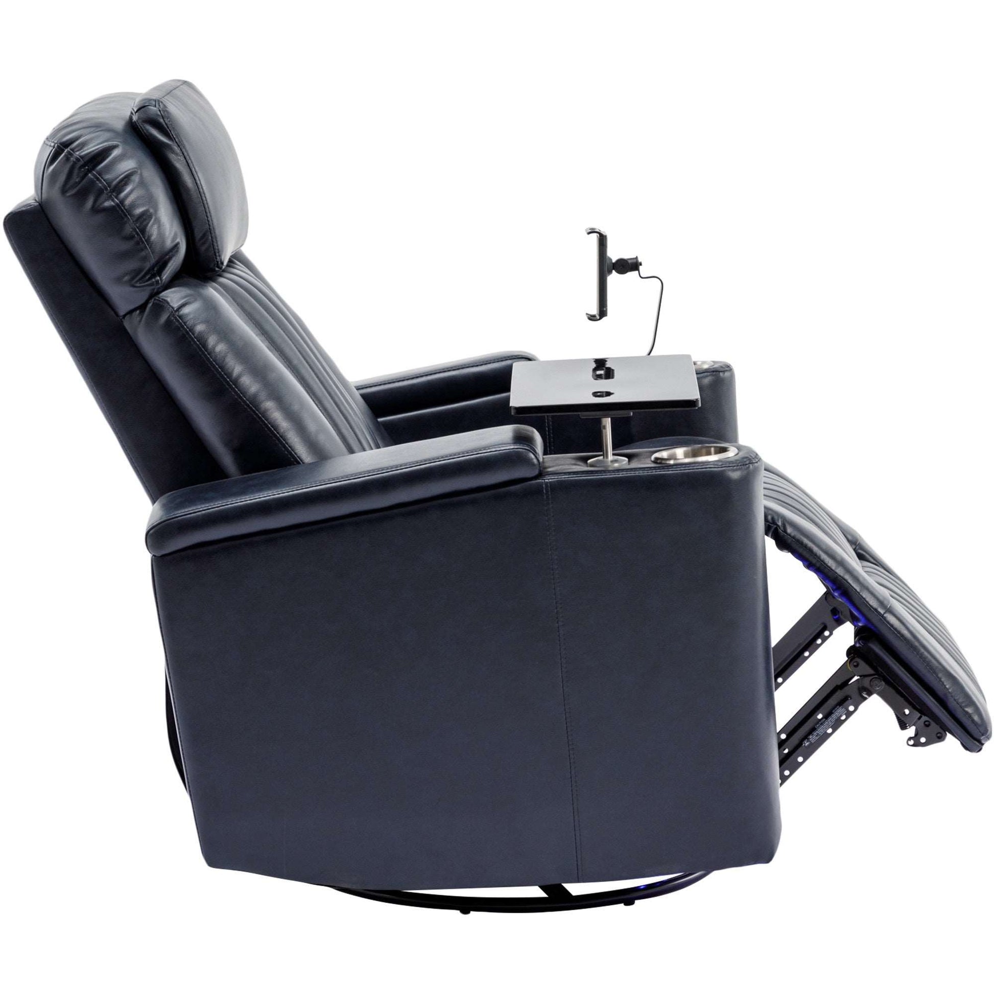 270° Power Swivel Recliner,Home Theater Seating With Hidden Arm Storage and  LED Light Strip,Cup Holder,360° Swivel Tray Table,and Cell Phone Holder,Soft Living Room Chair,Blue