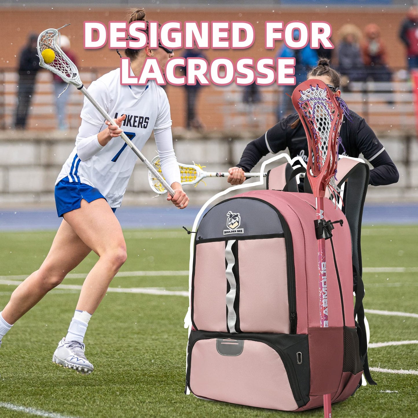 BOULDER BEE | Lacrosse Backpack | Lacrosse Bags with Stick Holders | Field Hockey Bag | Lacrosse Gift for Women