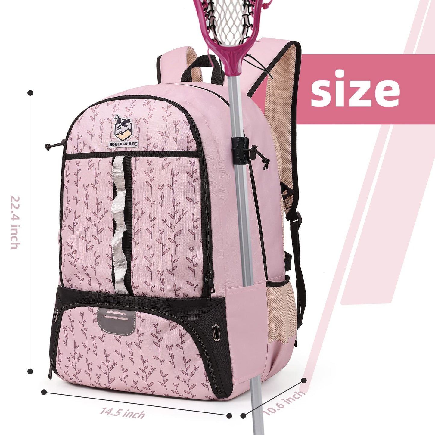 BOULDER BEE | Lacrosse Backpack | Lacrosse Bags with Stick Holders | Field Hockey Bag | Lacrosse Gift for Women