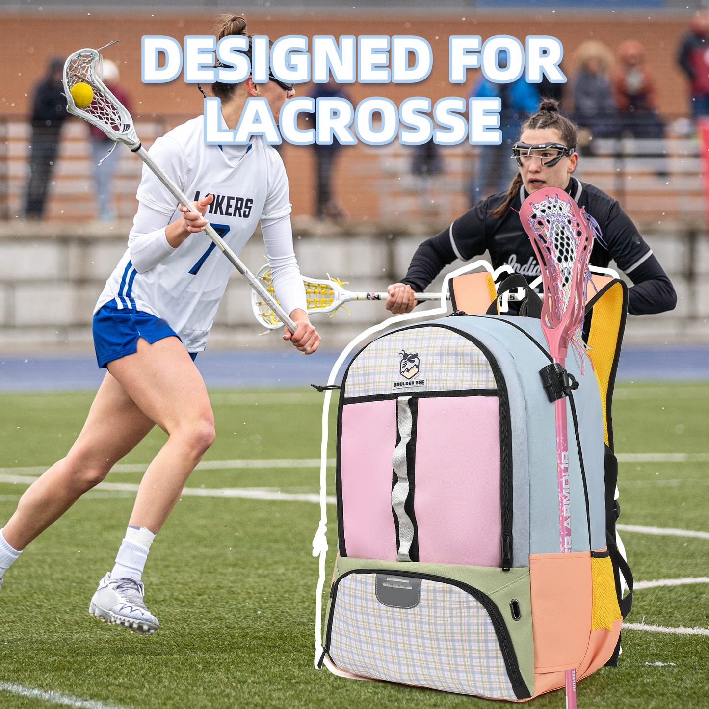 BOULDER BEE | Lacrosse Backpack | Lacrosse Bags with Stick Holders | Field Hockey Bag | Lacrosse Gift for Women