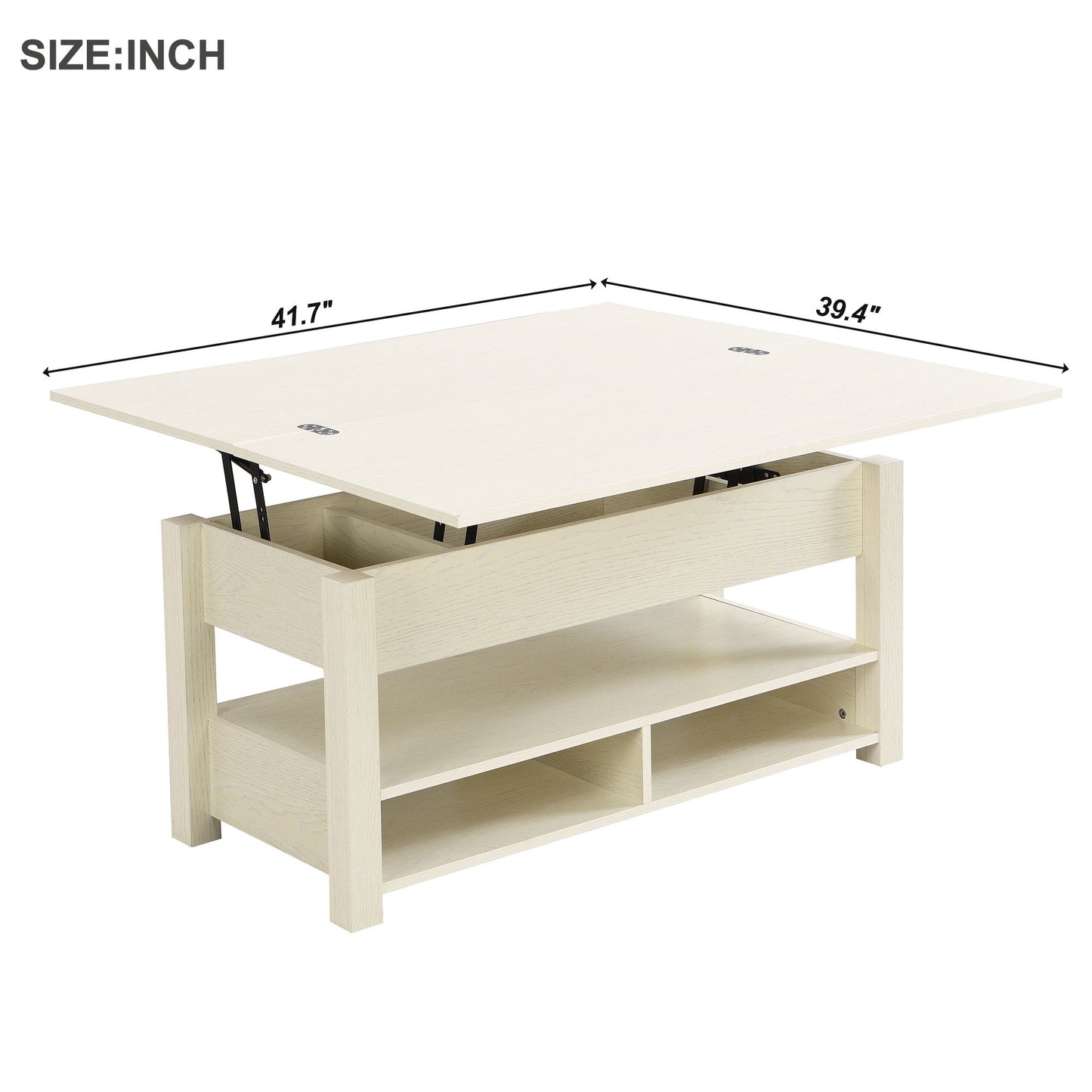ON-TREND Lift Top Coffee Table, Multi-Functional Coffee Table with Open Shelves, Modern Lift Tabletop Dining Table for Living Room, Home Office, Rustic Ivory