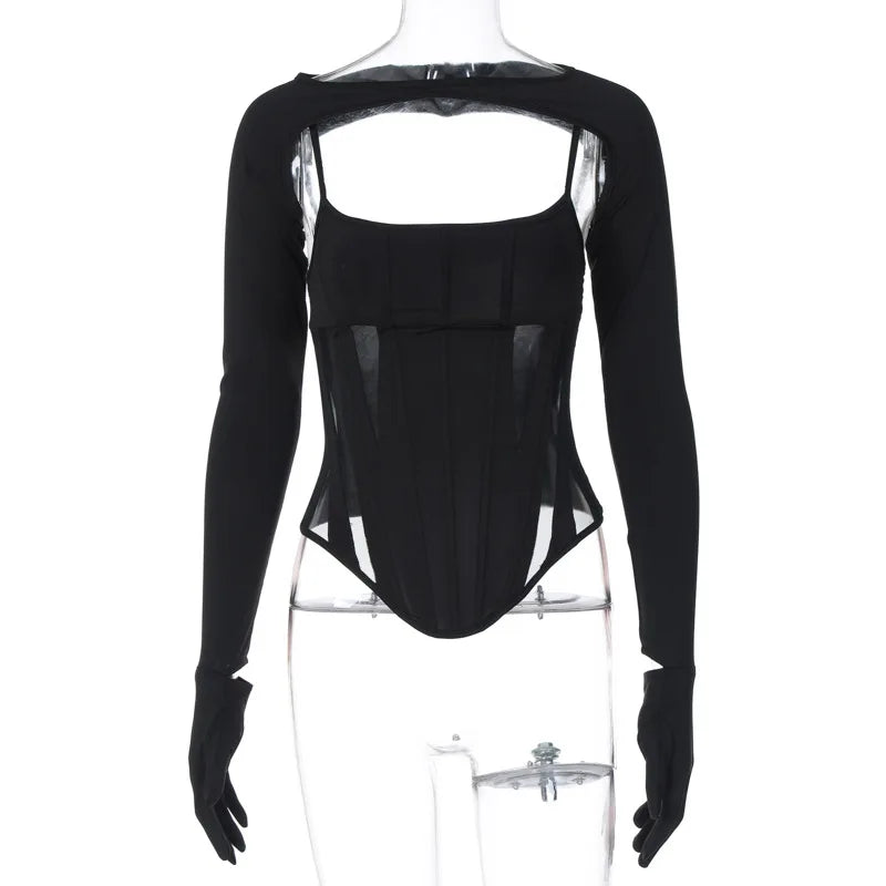 Camisole Long Sleeve Fingerless Gloves Coverall Set Top