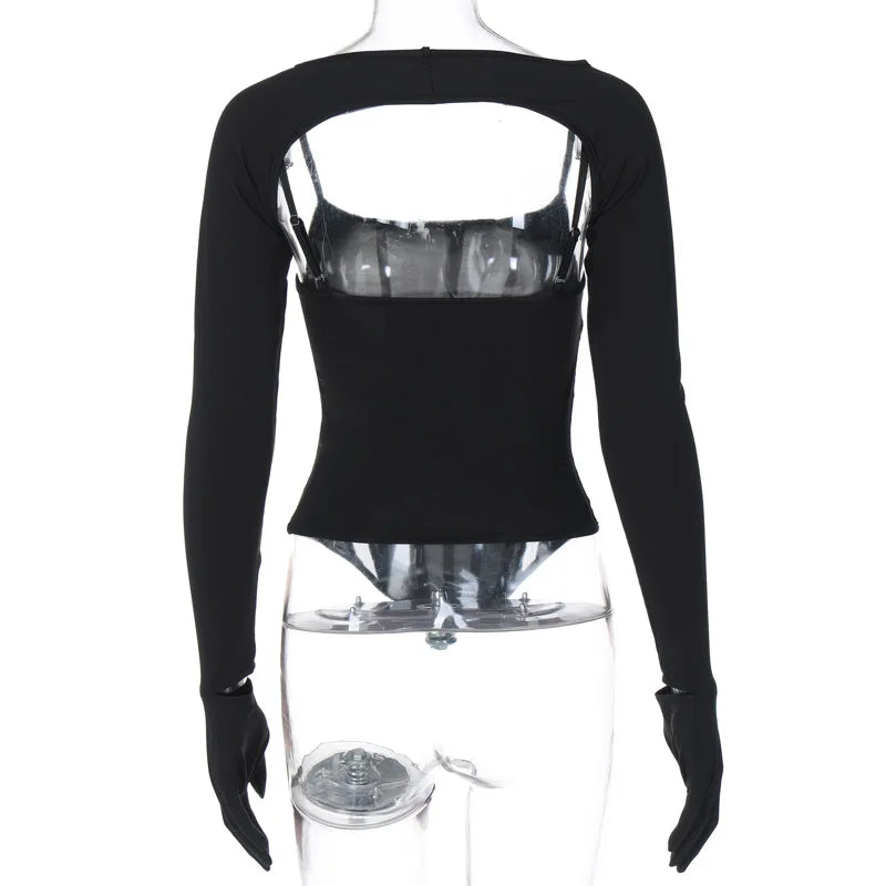 Camisole Long Sleeve Fingerless Gloves Coverall Set Top