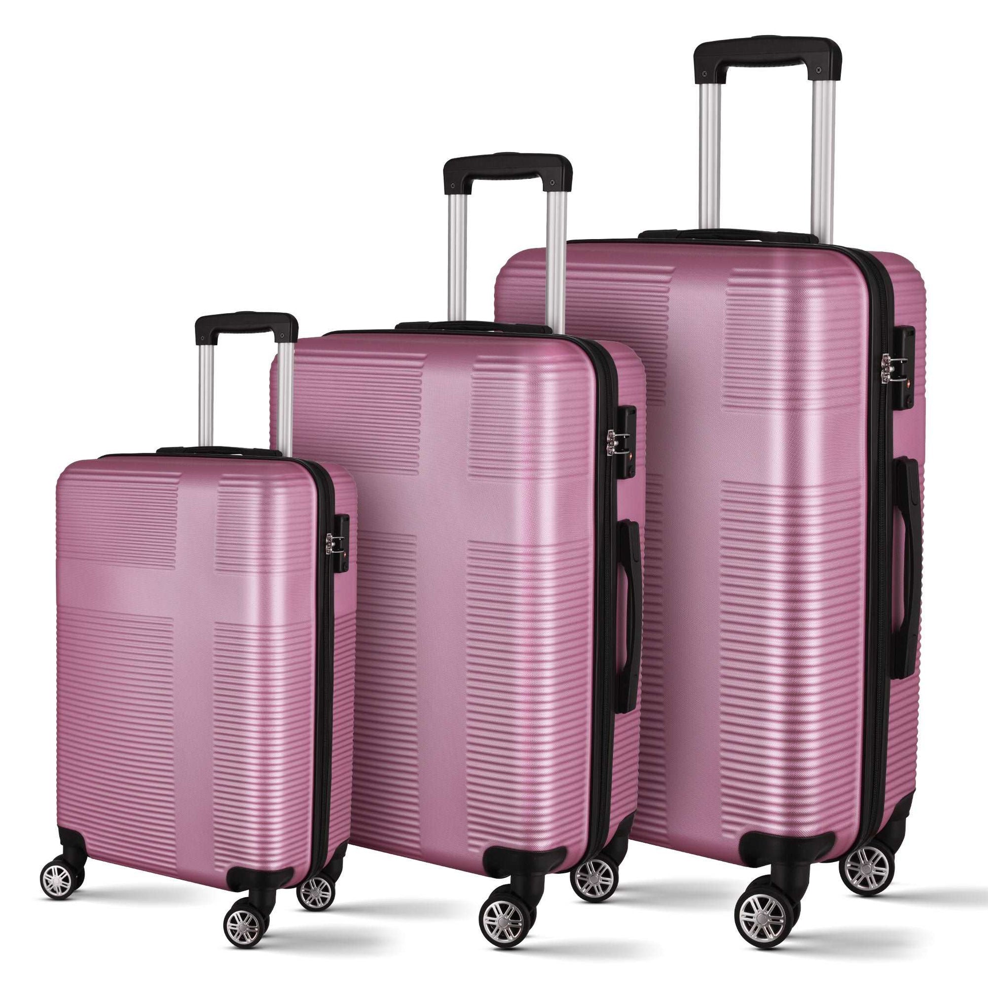 3 Piece Luggage with TSA Lock ABS, Durable Luggage Set, Lightweight Suitcase with Hooks, Spinner Wheels Cross Stripe Luggage Sets 20in/24in/28in