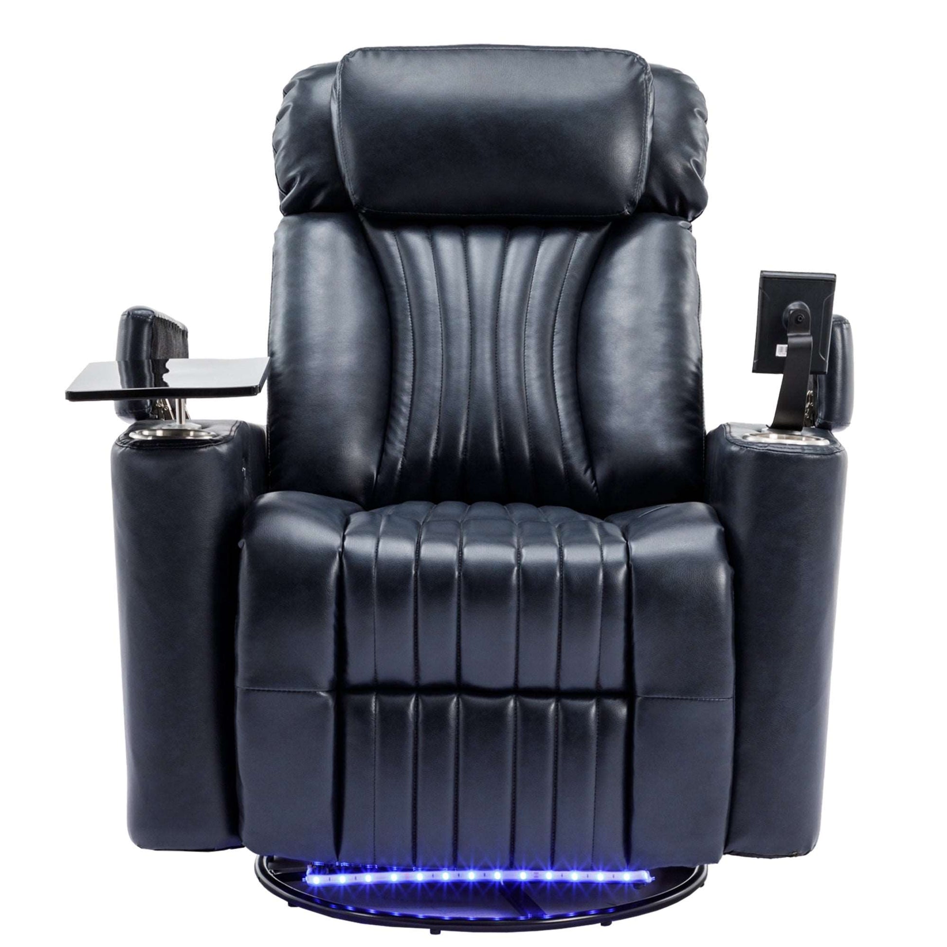 270° Power Swivel Recliner,Home Theater Seating With Hidden Arm Storage and  LED Light Strip,Cup Holder,360° Swivel Tray Table,and Cell Phone Holder,Soft Living Room Chair,Blue
