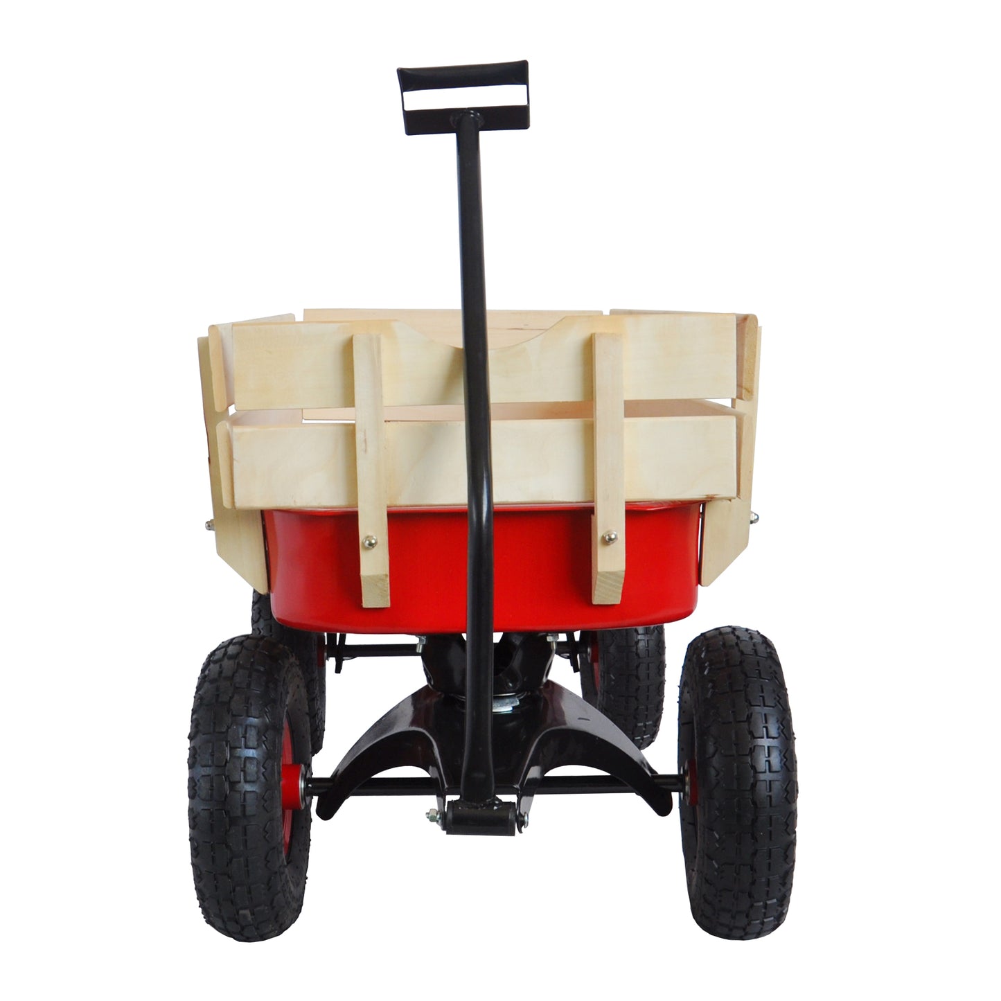 Outdoor Wagon All Terrain Pulling w/Wood Railing Air Tires Children Kid Garden（Red）