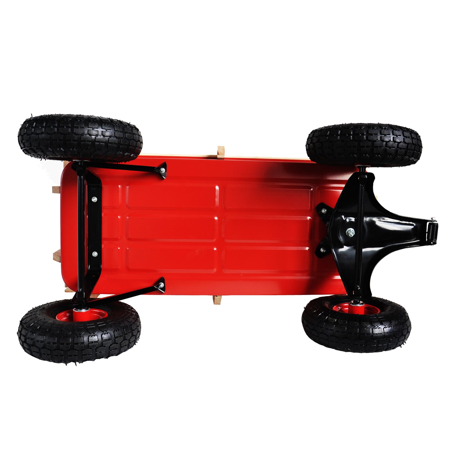 Outdoor Wagon All Terrain Pulling w/Wood Railing Air Tires Children Kid Garden（Red）