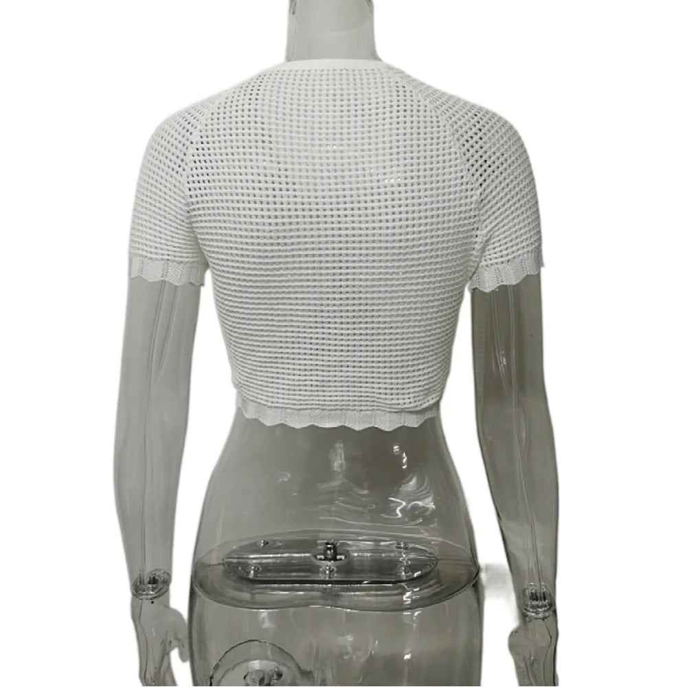 Knit Hollow Short-Sleeved Wrapped Vest Top