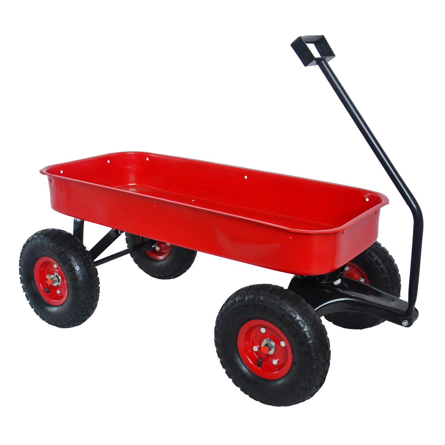 Outdoor Wagon All Terrain Pulling w/Wood Railing Air Tires Children Kid Garden（Red）