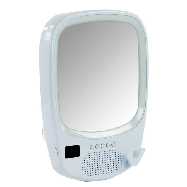 QFX R-70S Fogless Light-up Mirror and Bluetooth Splashproof Speaker with AM/FM Radio