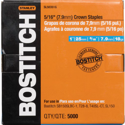 Heavy Duty Staples, 18 ga, Narrow Crown, 1 in Leg L, 5000 PK